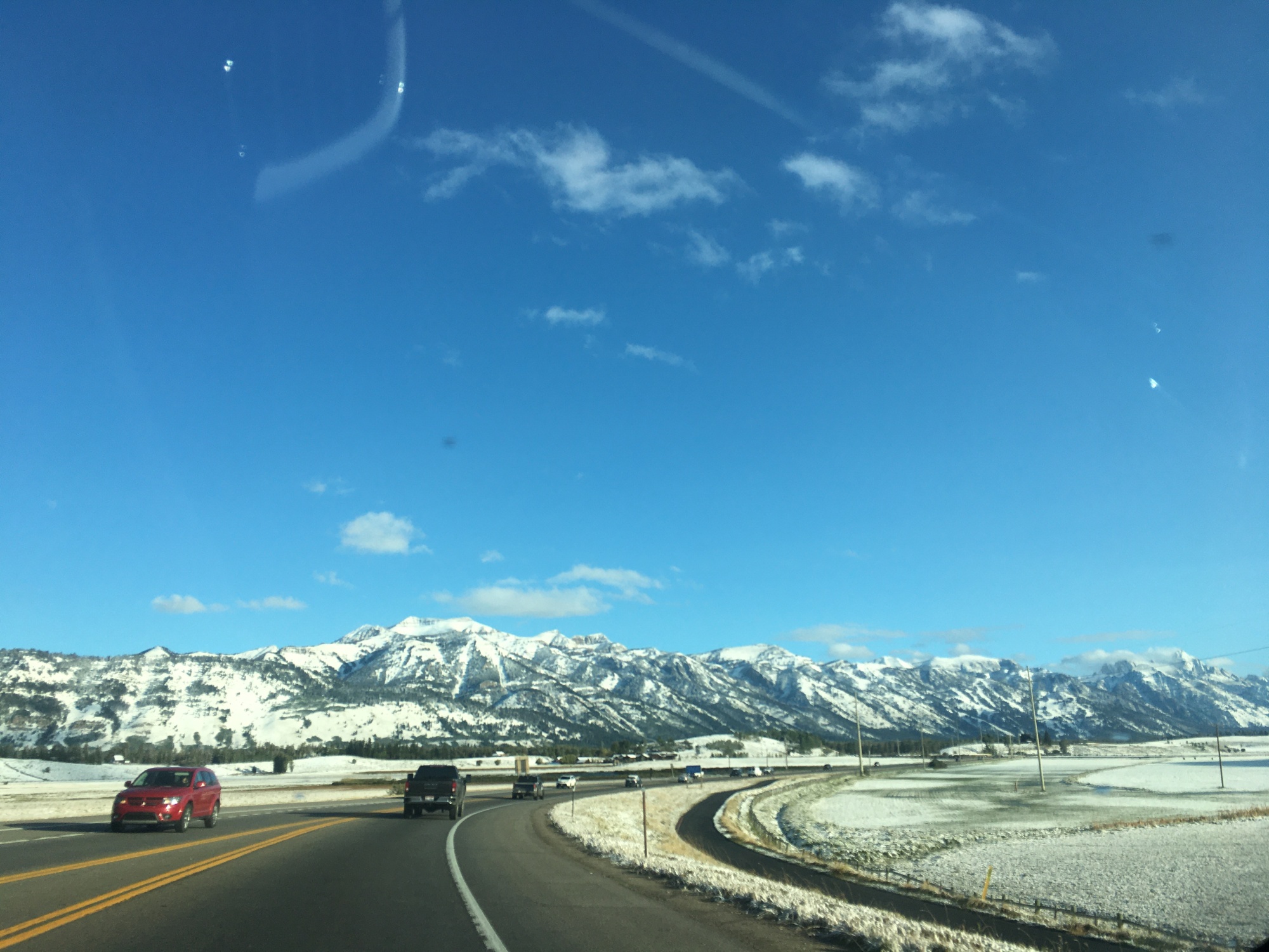 The Grand Teton mountains from the highway